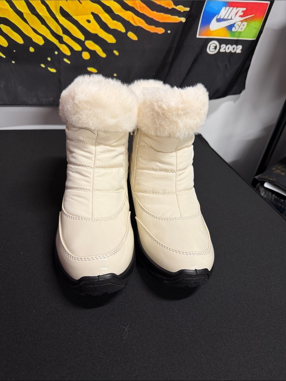 easy street Cream Faux-Fur Winter Rain Boots